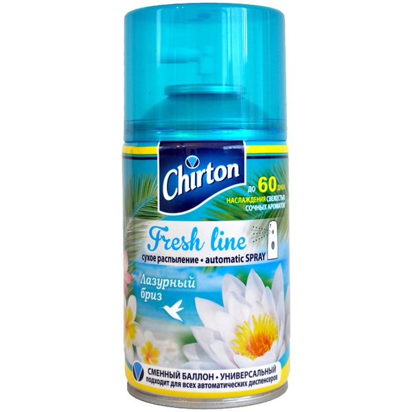 Сменный баллон для освежителя воздуха Chirton Fresh Line. Лазурный бриз, сухое распыление, 250мл - фото