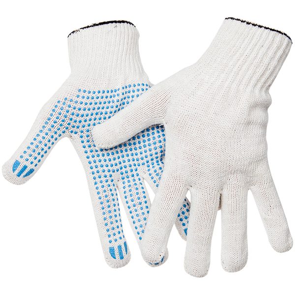 Перчатки х/б 10 класс OfficeClean, эконом, с точечным ПВХ, 4 нитки, белый, (40-42г), 116 текс - фото