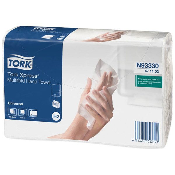 Полотенца бумажные лист. Tork XpressMultifold Universal(Z-сл)(Н2), 2-х слойн, 190л/пач,21*23,белые - фото