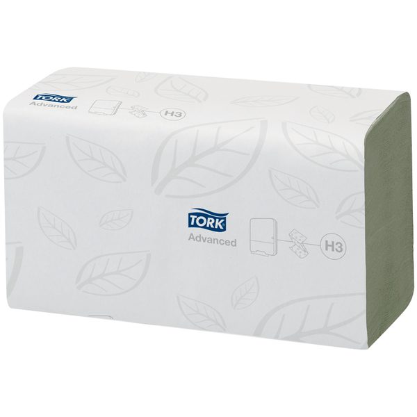 Полотенца бумажные лист. Tork Advanced(ZZ-сл)(Н3), 2-х слойн., 250л/пач, 23*24,8см, тисн., зеленые - фото