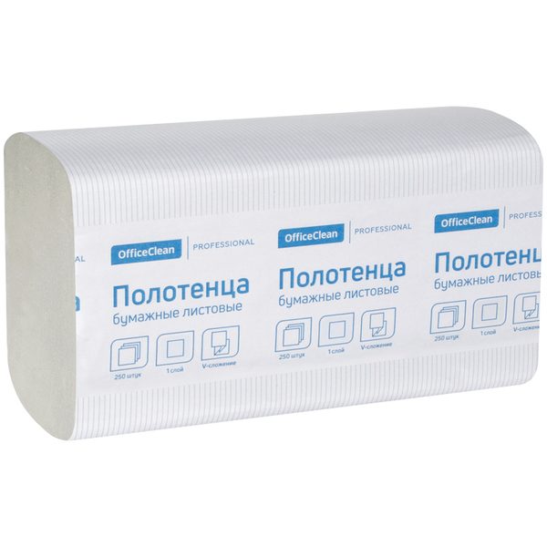 Полотенца бумажные лист. OfficeClean Professional(V-сл) (H3) 1 сл., 250л/пач, 21*21,6, цвет натур. - фото