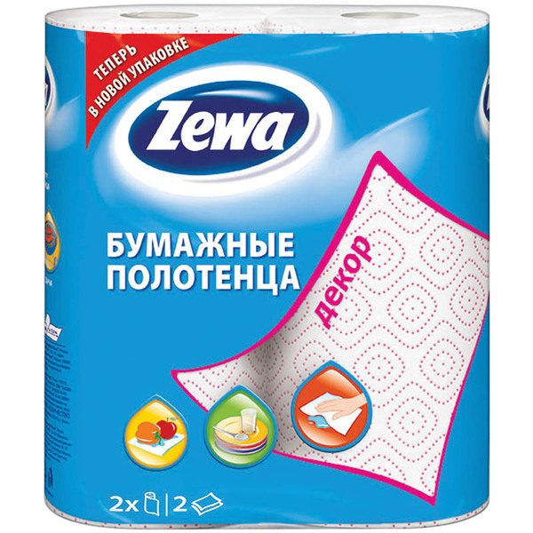 Полотенца бумажные в рулонах Zewa Декор, 2-х слойн., 15м/рул, рисунок, тиснение, белые, 2шт. - фото