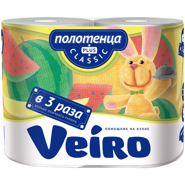 Полотенца бумажные в рулонах Veiro Classic Plus, 2-х слойн., 37,5м/рул, тиснение, белые, 2шт. - фото