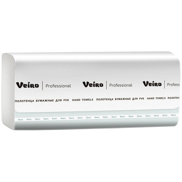Полотенца бумажные лист. Veiro Professional Basic(V-сл) 1 слойн., 250л/пач, 21*21,цвет натуральный - фото