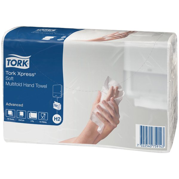 Полотенца бумажные лист. Tork XpressMultifold Advanced.Soft(Z-сл)(Н2), 2-х слойн.,190л/пач, белые - фото