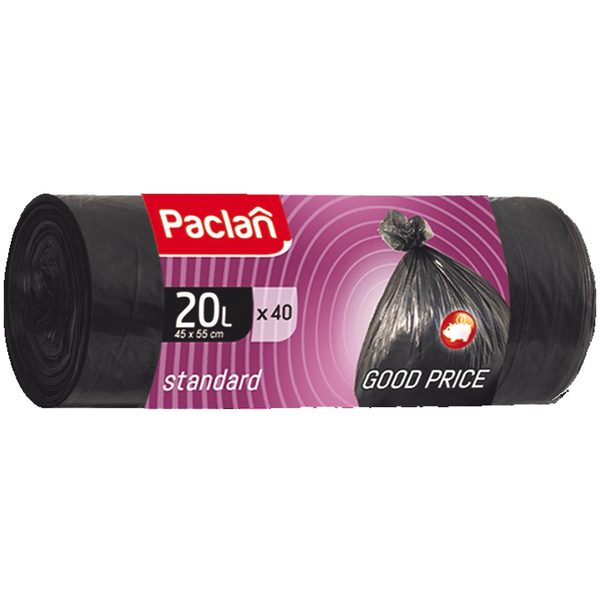 Мешки для мусора  20л Paclan Standard ПНД, 45*55см, 7,3мкм, 40шт., черные, в рулоне - фото