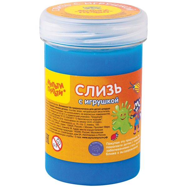 Слизь для рук Мульти-Пульти, с игрушкой, голубая - фото