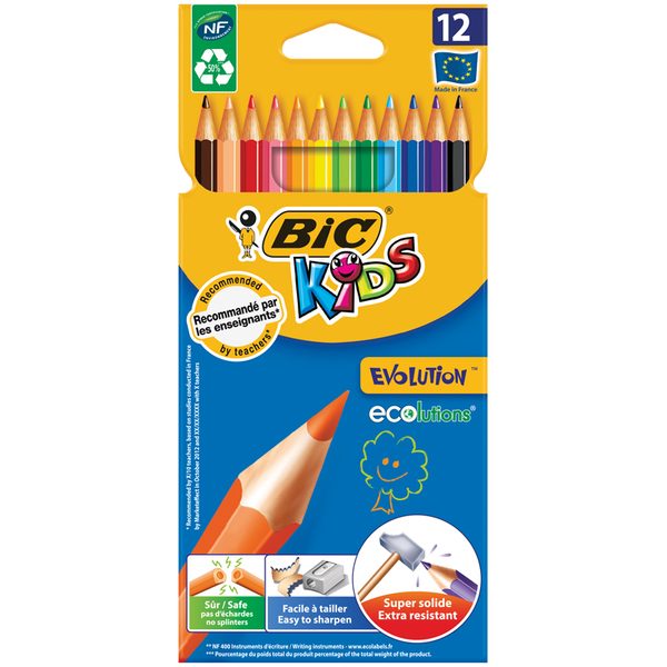 Карандаши пластиковые Bic Evolution 93, 12цв., заточен., картон, европодвес - фото