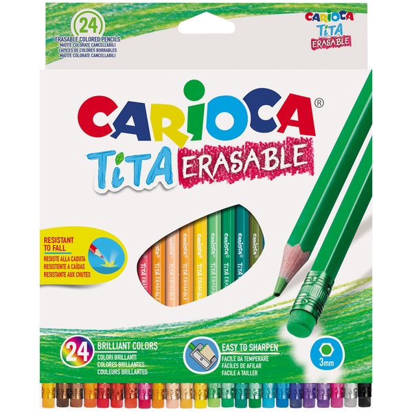 Карандаши пластиковые стираемые Carioca Tita Erasable, 24цв., заточен., картон, европодвес - фото
