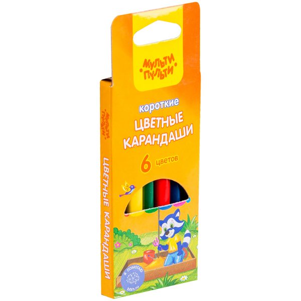 Карандаши Мульти-Пульти Приключения Енота, 06цв., короткие, заточен., картон, европодвес - фото