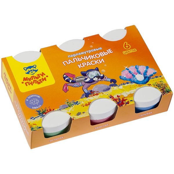 Краски пальчиковые Мульти-Пульти Морские приключения Енота, 06 цв., 360г, перламутр., картон - фото