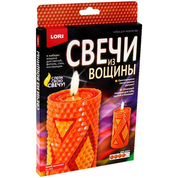 Набор для изготовления свечей Lori Свечи из вощины. Яркий орнамент, картонная коробка - фото