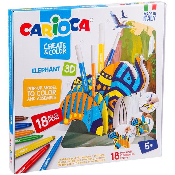 Набор для рисования Carioca Elephant 18 фломастеров + сборная подставка, картон.уп. - фото