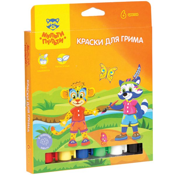 Краски для грима Мульти-Пульти Приключения Енота, 06 цветов, картон, европодвес - фото