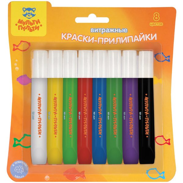 Краски витражные Мульти-Пульти Приключения Енота, 08 цветов, блистер - фото