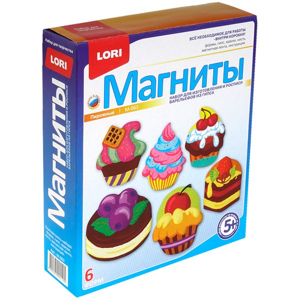 Набор для изготовления магнитов из гипса Lori Пирожные, картонная коробка - фото