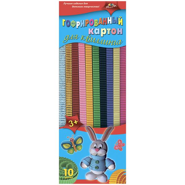 Гофрокартон для квиллинга Апплика, 10 цветов, 10мм, 60 полос, картон, европодвес - фото