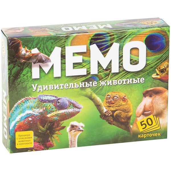 Игра настольная Нескучные игры Мемо. Удивительные животные, 50 карточек, картон.коробка - фото