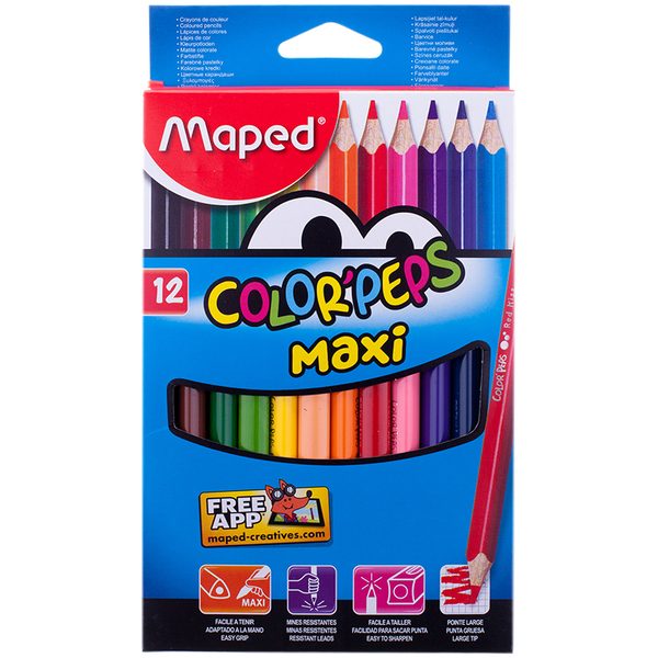 Карандаши Maped Color Peps Maxi, 12цв., трехгран., утолщенные, заточен., картон, европодвес - фото