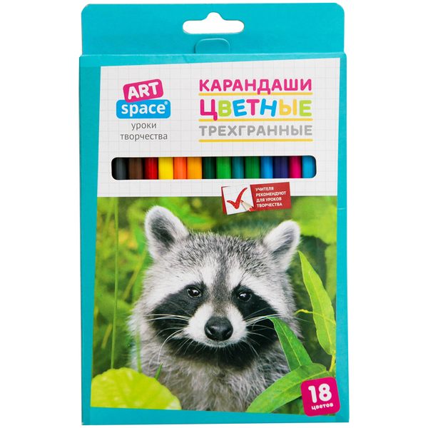 Карандаши ArtSpace Животный мир 18цв., трехгран., заточен., картон. уп., европодвес - фото