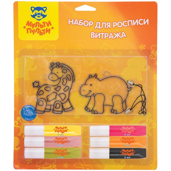 Набор для росписи витража Мульти-Пульти Животные, 2 пластик. заготовки, блистер - фото