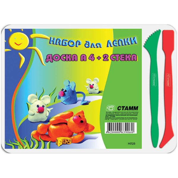 Набор для лепки Стамм, доска А4+2 стека, пластик, белый - фото