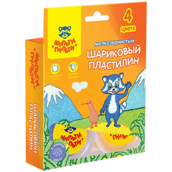 Пластилин шариковый Мульти-Пульти Енот в Новой Зеландии, 04цв., мелкозерн., застывающий, европод. - фото