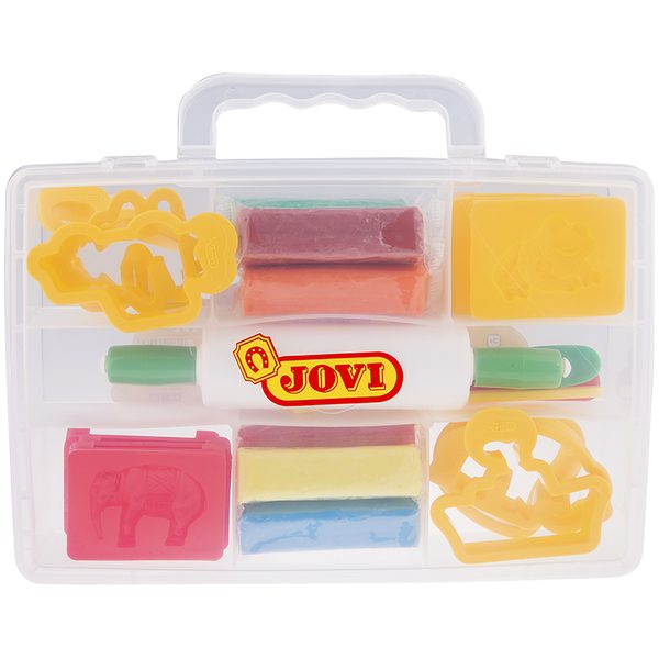 Пластилин JOVI, 08 цветов, 200г, растительный, формочки, стеки, скалка, в чемодане - фото