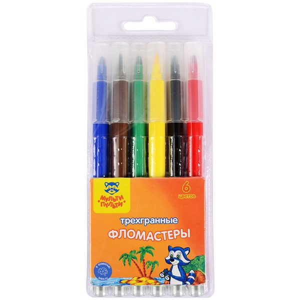 Фломастеры Мульти-Пульти Енот на Сейшелах, 06цв., трехгранные, смываемые, блистер - фото