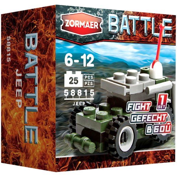 Конструктор пластиковый Zormaer Battle. Джип\\, 25 элементов, картонная коробка - фото