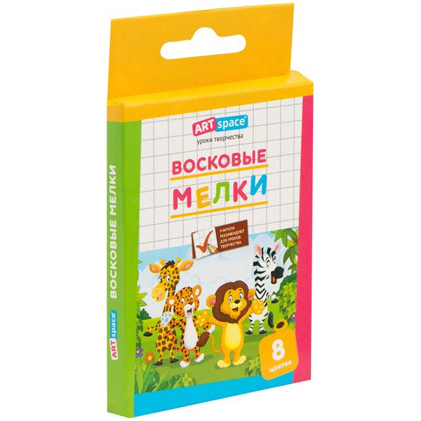Мелки восковые ArtSpace Зверята, 08цв., круглые, картон, европодвес - фото
