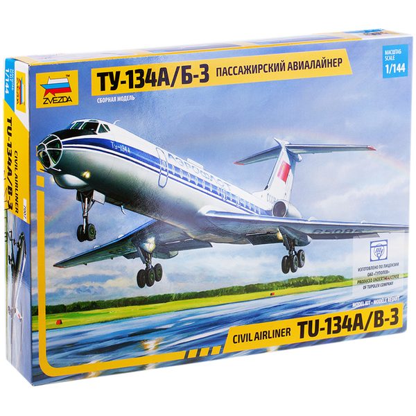 Модель для склеивания Звезда Пассажирский авиалайнер ТУ-134, масштаб 1:144 - фото