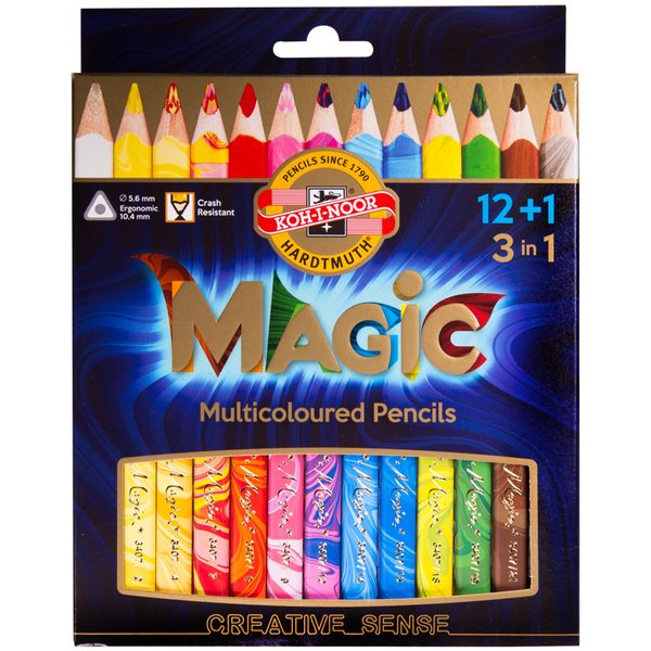 Карандаши Koh-I-Noor Magic, с многоцветным грифелем, 13цв., утолщенные, заточен., картон, европод. - фото