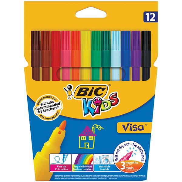 Фломастеры Bic Visa 880, 12цв., смываемые, европодвес - фото