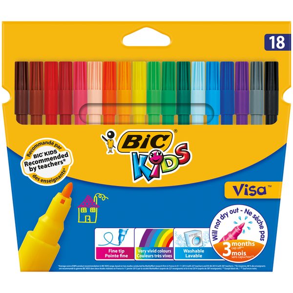 Фломастеры Bic Visa 880, 18цв., смываемые, картон, европодвес - фото