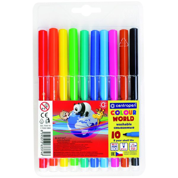 Фломастеры Centropen Colour World, 10цв., трехгранные, смываемые, блистер - фото