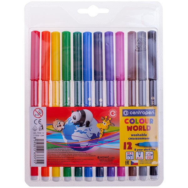 Фломастеры Centropen Colour World, 12цв., трехгранные, смываемые, блистер - фото