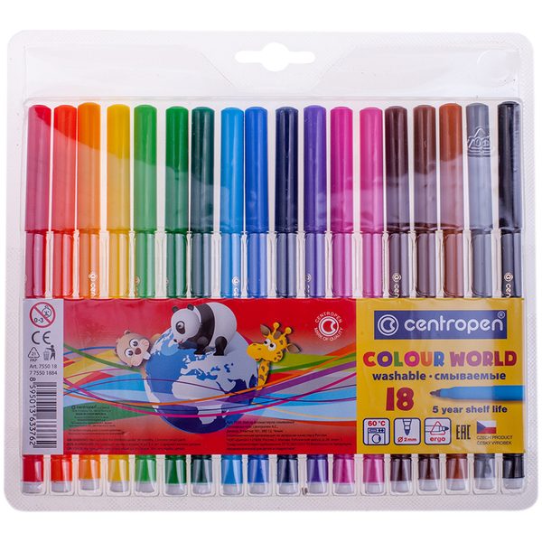 Фломастеры Centropen Colour World, 18цв., трехгранные, смываемые, блистер - фото
