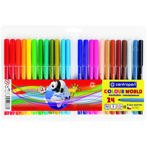 Фломастеры Centropen Colour World, 24цв., трехгранные, смываемые, блистер - фото