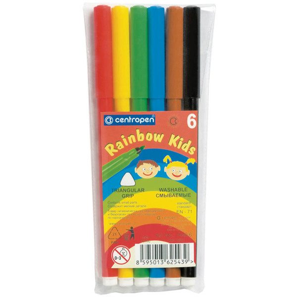 Фломастеры Centropen Rainbow Kids, 06цв., трехгранные, смываемые, ПВХ - фото