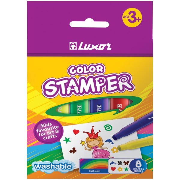Фломастеры-штампы Luxor Color Stamper, 08цв., смываемые, картон, европодвес - фото