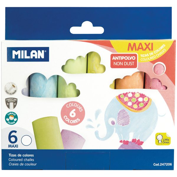 Набор цветных мелков асфальтовых Milan Maxi, 6цв., картонная коробка, европодвес - фото