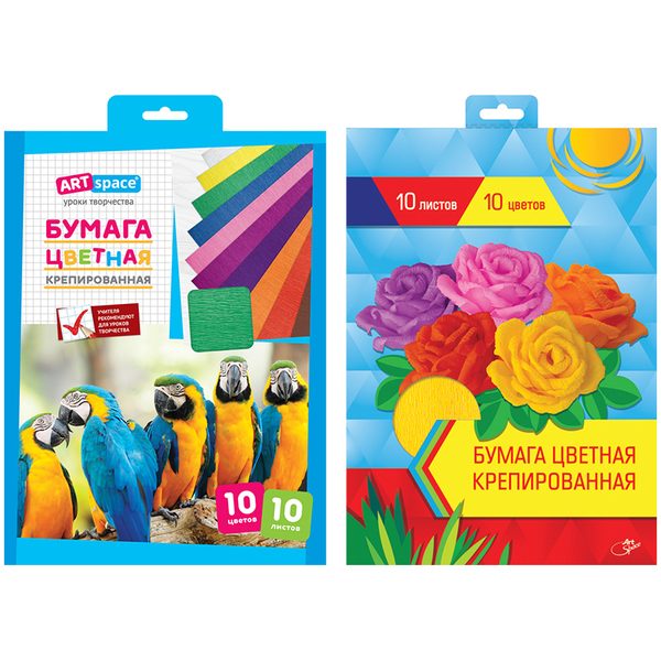 Набор крепированной бумаги ArtSpace, А4, 32г/м2, 10 листов, 10 цветов, в папке - фото
