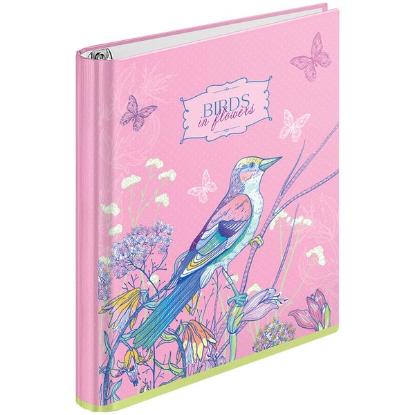 Тетрадь на кольцах А5, 120л., 7БЦ, ArtSpace Цветы. Birds in flowers, матовая ламинация, выб. лак. - фото