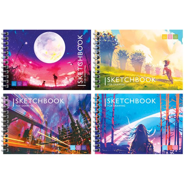 Скетчбук-блокнот для эскизов и зарисовок 60л. А6 на гребне ArtSpace Bright world, 120г/м2 - фото