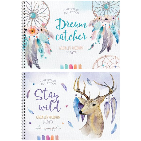 Альбом для рисования 24л., А4, на гребне ArtSpace Boho watercolor - фото