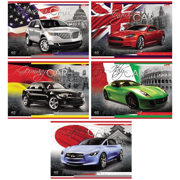 Альбом для рисования 40л., А4, на скрепке Hatber Country Cars, выборочный лак - фото