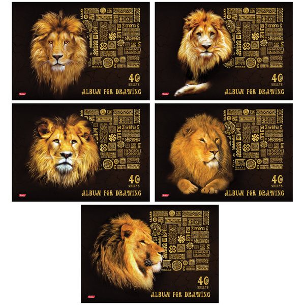 Альбом для рисования 40л., А4, на скрепке Hatber KingLion, 3D фольга, мат. лам. - фото
