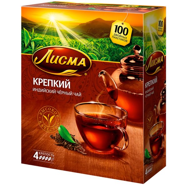Чай Лисма Крепкий, черный, 100 пакетиков по 2г - фото