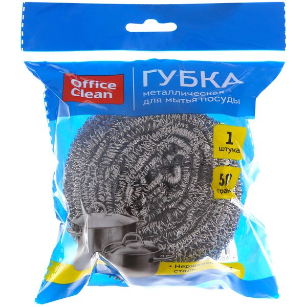 Губка для посуды OfficeClean, большая, металлическая, спиральная, 1шт., 8*7см (50г) - фото